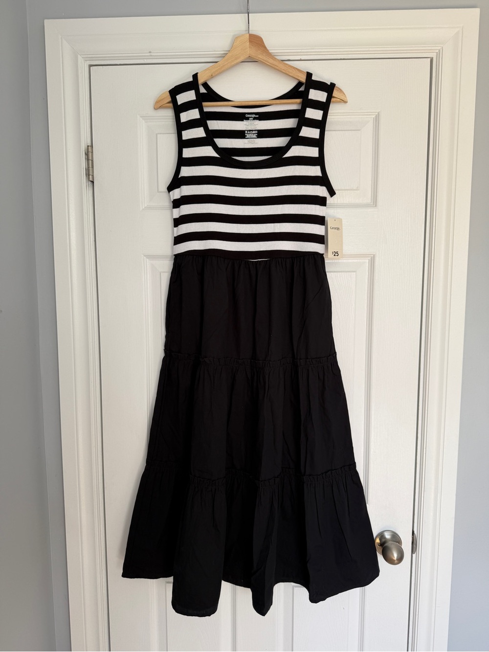 George Black & White Striped Sleeveless Midi Dress